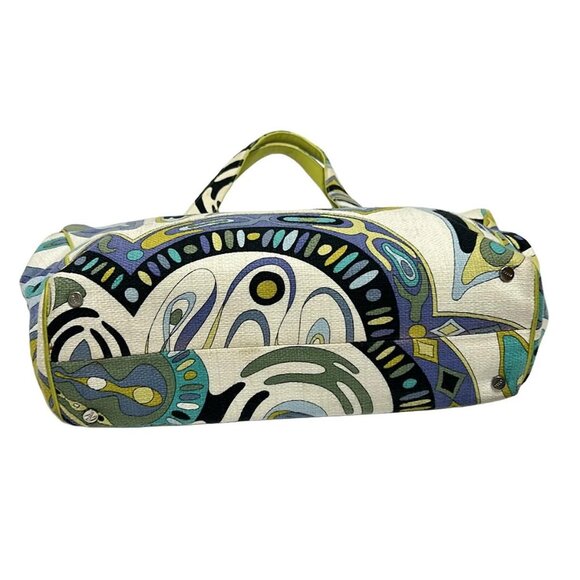 Auth EMILIO PUCCI - White Purple Multi Canvas Leather Tote Bag - Picture 11 of 12